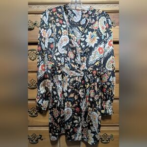 Zara Black Paisley Floral Midi Dress with Red, Yellow & Cream Accents